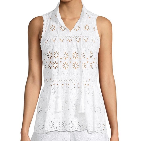 kate spade Tops - Kate Spade Sleeveless Floral Eyelet White Top Size Small